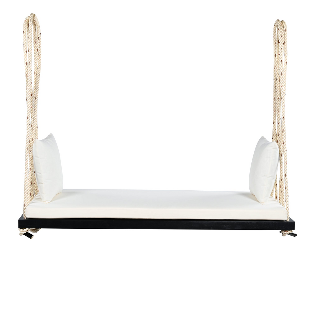 Buy farmhouse furniture Patio Wooden Swing Chair Hanging Porch Swing Bench with Cushion &amp; Pillows - Modern Cottage Farmhouse Furniture