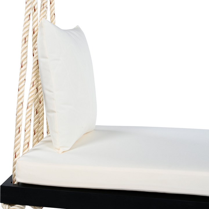 Buy farmhouse furniture Patio Wooden Swing Chair Hanging Porch Swing Bench with Cushion &amp; Pillows - Modern Cottage Farmhouse Furniture