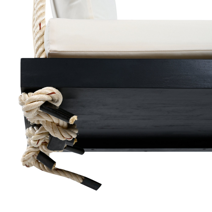 Buy farmhouse furniture Patio Wooden Swing Chair Hanging Porch Swing Bench with Cushion &amp; Pillows - Modern Cottage Farmhouse Furniture