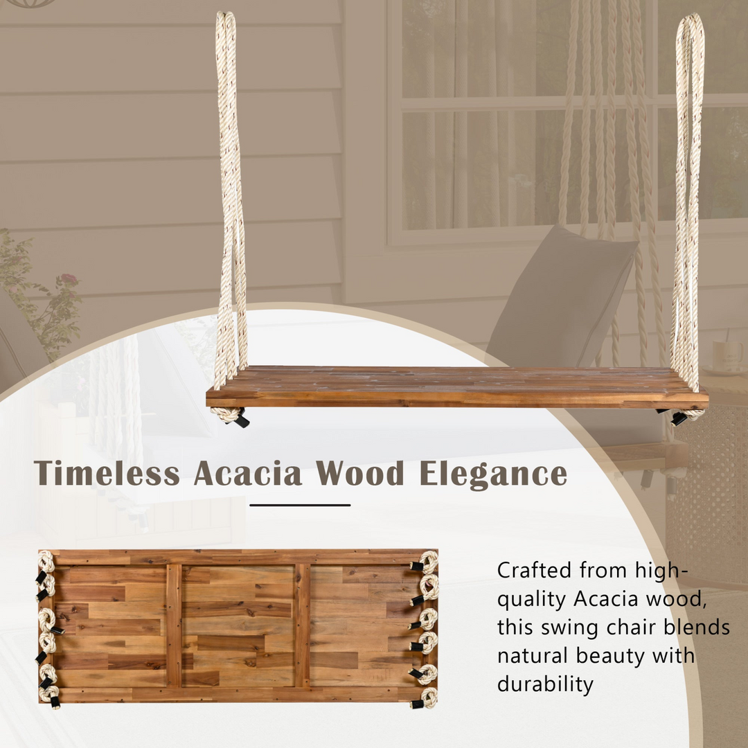 Buy farmhouse furniture Patio Wooden Swing Chair Hanging Porch Swing Bench with Cushion &amp; Pillows - Modern Cottage Farmhouse Furniture