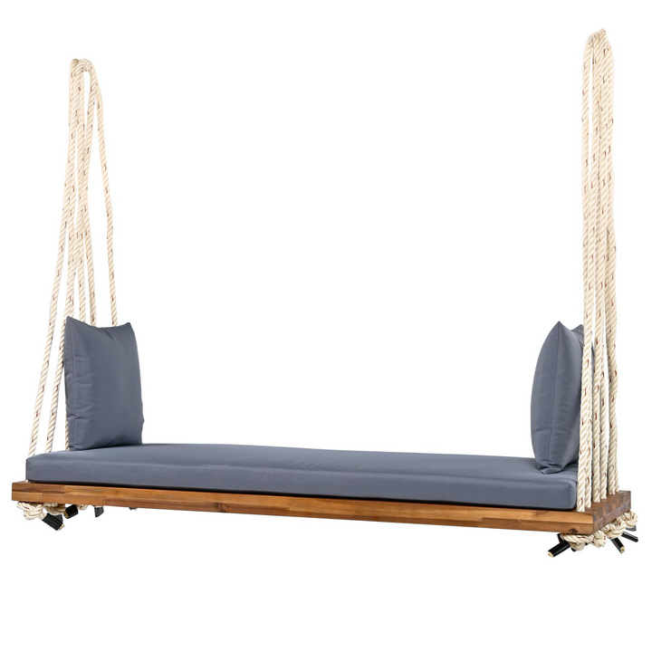 Buy farmhouse furniture Patio Wooden Swing Chair Hanging Porch Swing Bench with Cushion &amp; Pillows - Modern Cottage Farmhouse Furniture