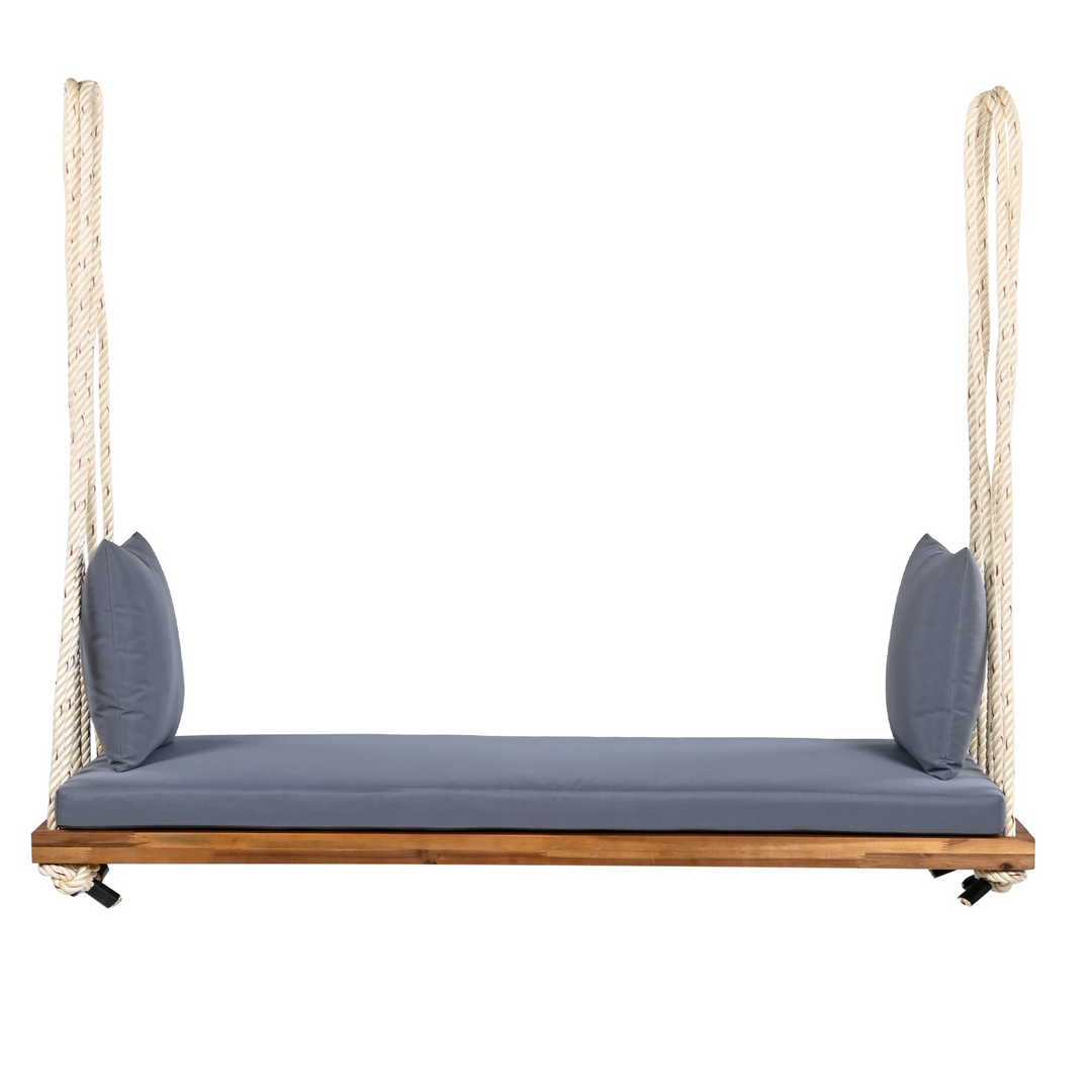 Buy farmhouse furniture Patio Wooden Swing Chair Hanging Porch Swing Bench with Cushion &amp; Pillows - Modern Cottage Farmhouse Furniture