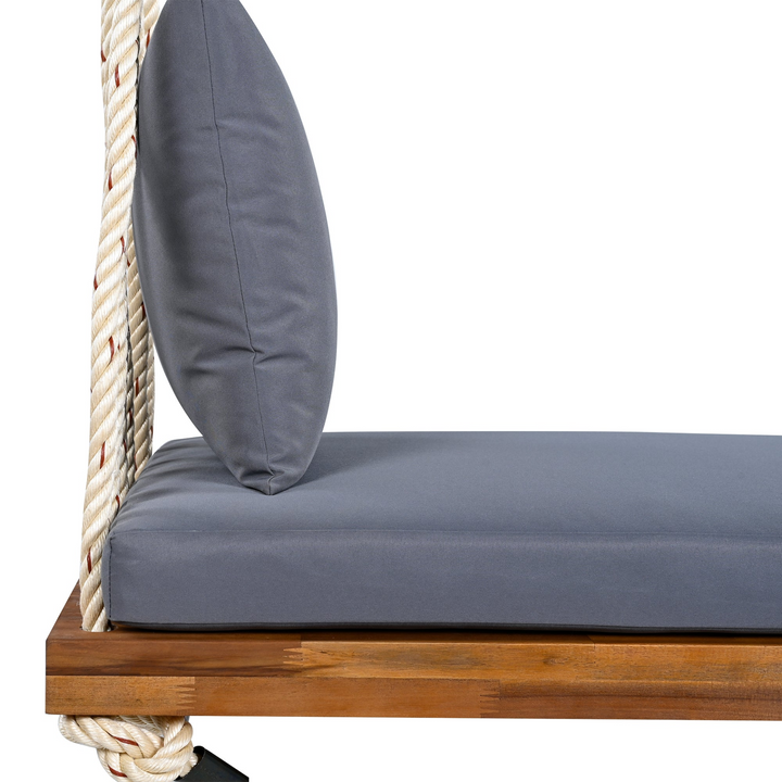 Buy farmhouse furniture Patio Wooden Swing Chair Hanging Porch Swing Bench with Cushion &amp; Pillows - Modern Cottage Farmhouse Furniture
