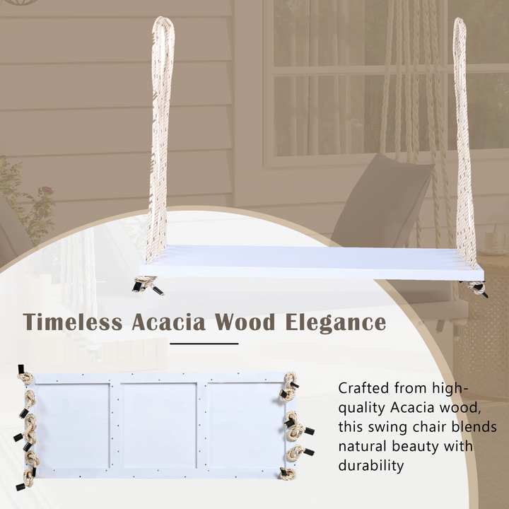 Buy farmhouse furniture Patio Wooden Swing Chair Hanging Porch Swing Bench with Cushion &amp; Pillows - Modern Cottage Farmhouse Furniture