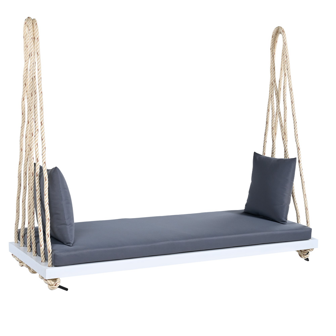 Buy farmhouse furniture Patio Wooden Swing Chair Hanging Porch Swing Bench with Cushion &amp; Pillows - Modern Cottage Farmhouse Furniture