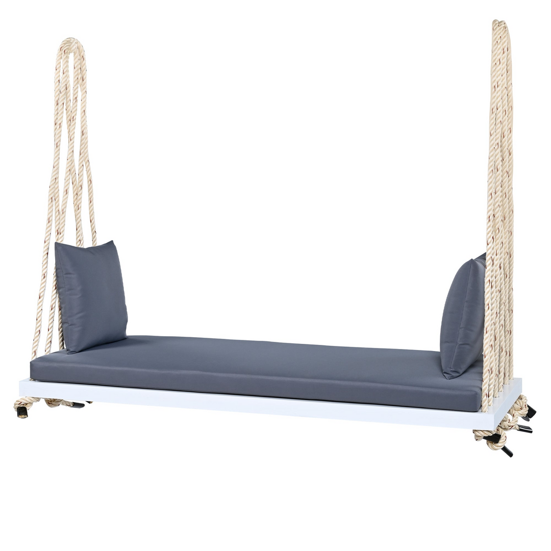 Buy farmhouse furniture Patio Wooden Swing Chair Hanging Porch Swing Bench with Cushion &amp; Pillows - Modern Cottage Farmhouse Furniture