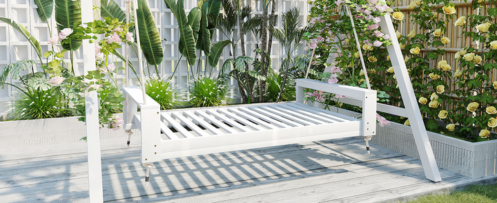 Twin Size Porch Swing Bed - Premium Acacia Wood Frame with Durable Hemp Ropes for Backyard Relaxation - Mediterranean Italian Contemporary Home Decor Furniture