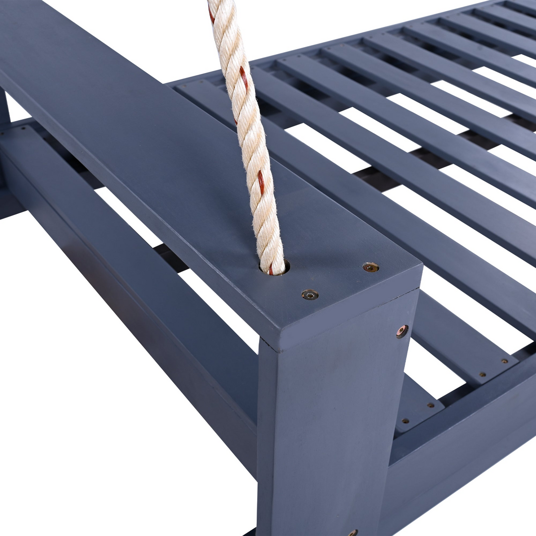 Twin Size Porch Swing Bed - Premium Acacia Wood Frame with Durable Hemp Ropes for Backyard Relaxation - Mediterranean Italian Contemporary Home Decor Furniture