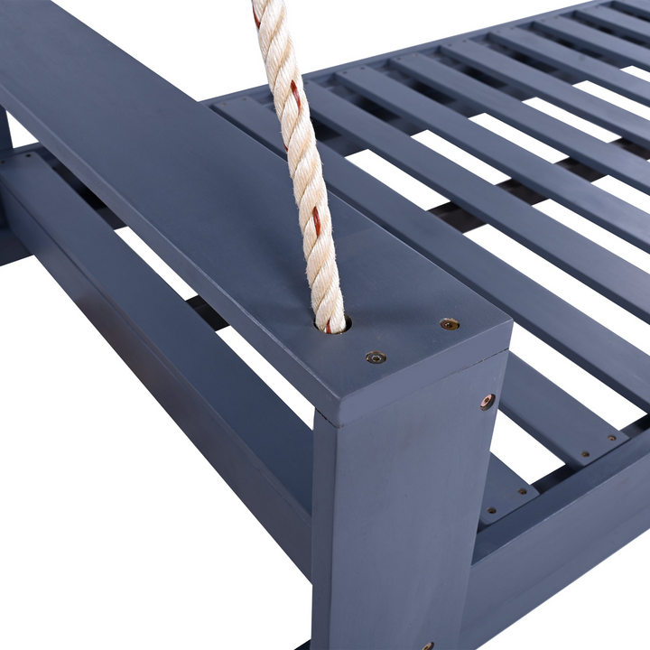 Twin Size Porch Swing Bed - Premium Acacia Wood Frame with Durable Hemp Ropes for Backyard Relaxation - Mediterranean Italian Contemporary Home Decor Furniture