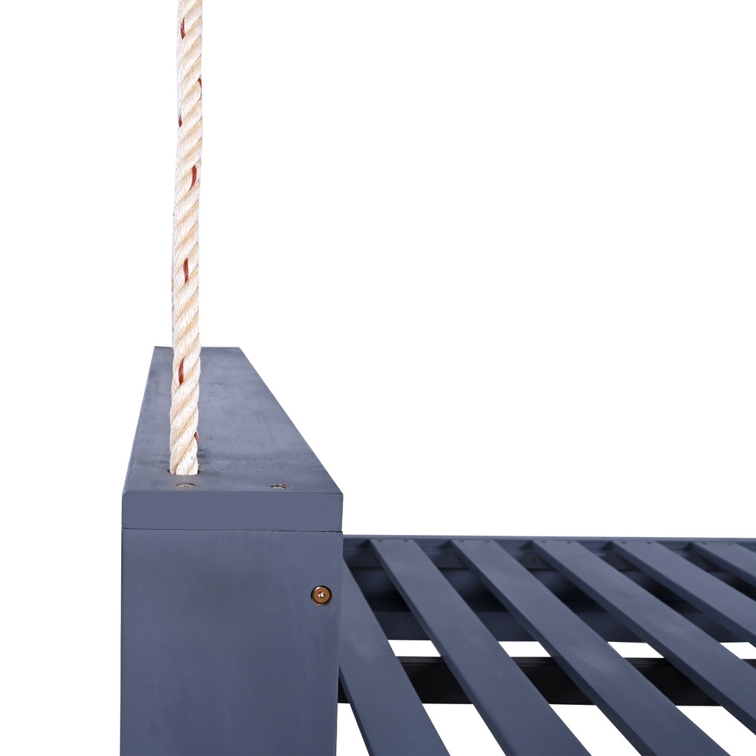 Twin Size Porch Swing Bed - Premium Acacia Wood Frame with Durable Hemp Ropes for Backyard Relaxation - Mediterranean Italian Contemporary Home Decor Furniture