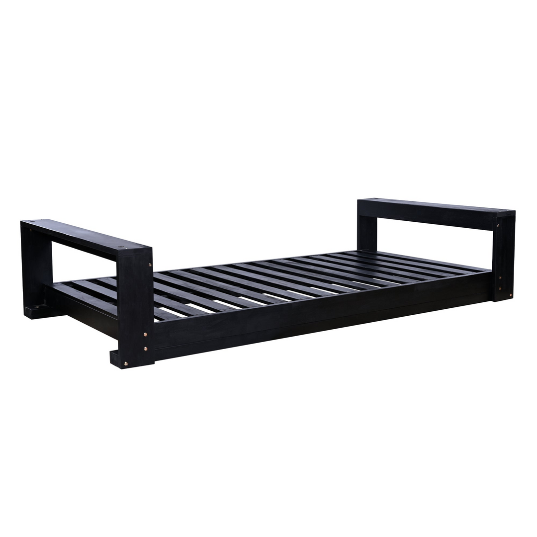 Twin Size Porch Swing Bed - Premium Acacia Wood Frame with Durable Hemp Ropes for Backyard Relaxation - Mediterranean Italian Contemporary Home Decor Furniture