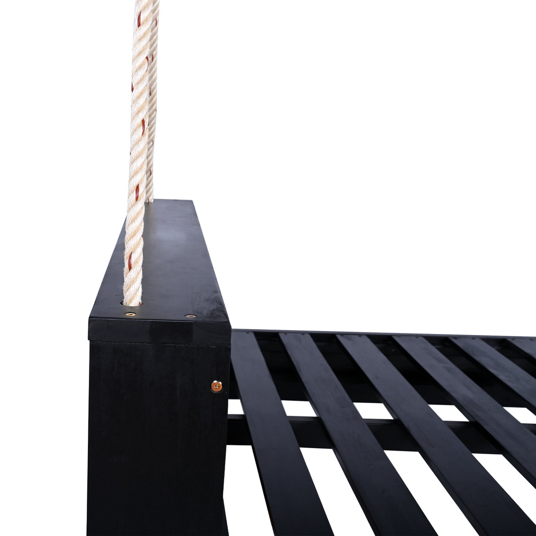 Twin Size Porch Swing Bed - Premium Acacia Wood Frame with Durable Hemp Ropes for Backyard Relaxation - Mediterranean Italian Contemporary Home Decor Furniture