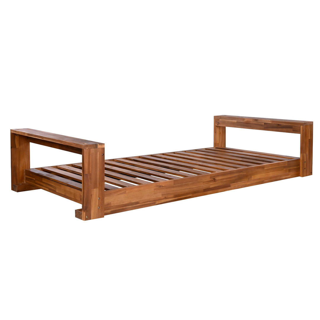 Twin Size Porch Swing Bed - Premium Acacia Wood Frame with Durable Hemp Ropes for Backyard Relaxation - Mediterranean Italian Contemporary Home Decor Furniture