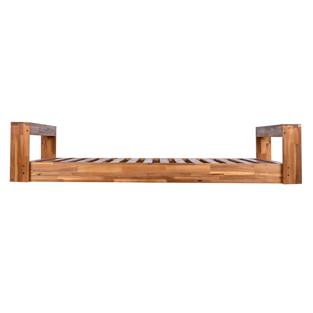 Twin Size Porch Swing Bed - Premium Acacia Wood Frame with Durable Hemp Ropes for Backyard Relaxation - Mediterranean Italian Contemporary Home Decor Furniture