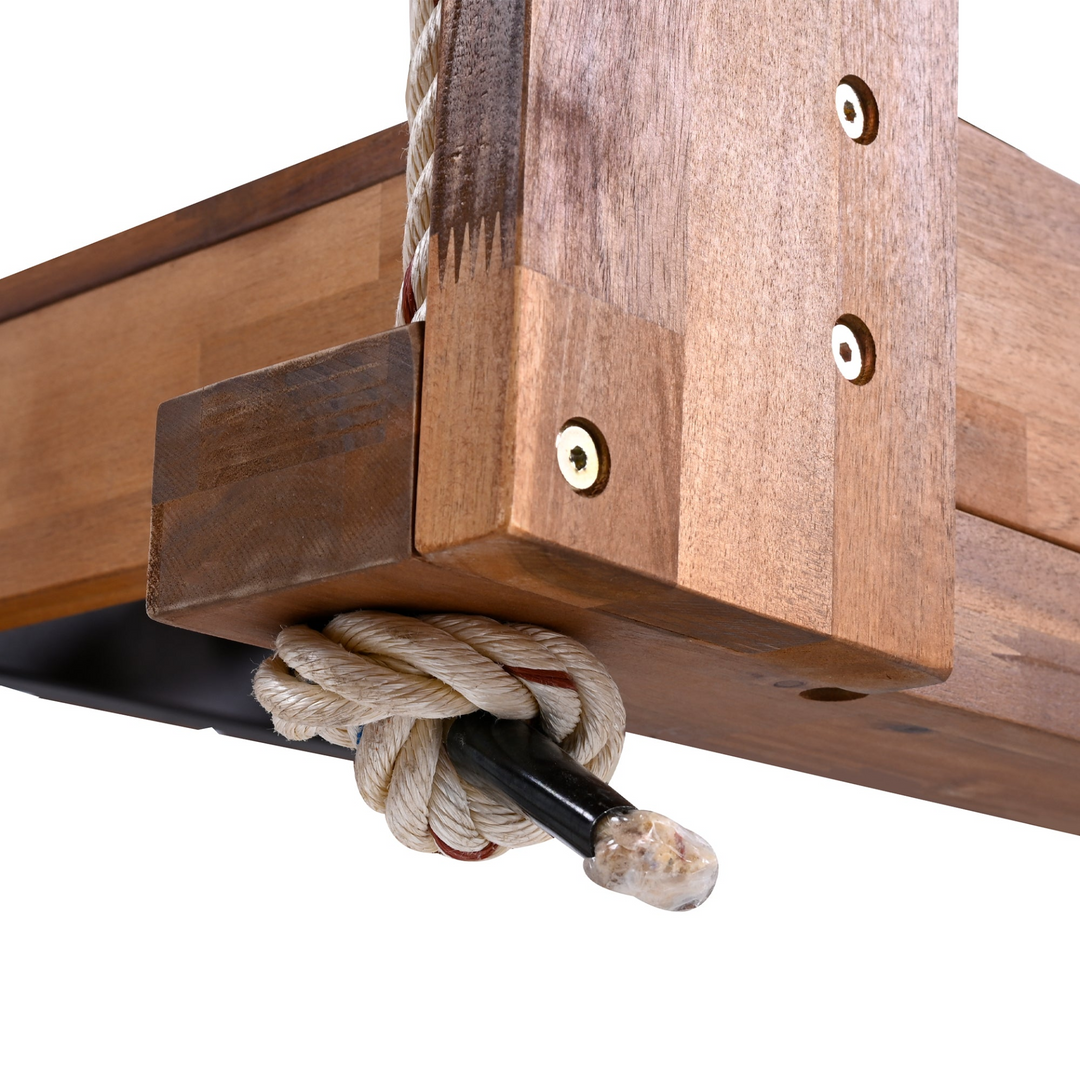 Twin Size Porch Swing Bed - Premium Acacia Wood Frame with Durable Hemp Ropes for Backyard Relaxation - Mediterranean Italian Contemporary Home Decor Furniture