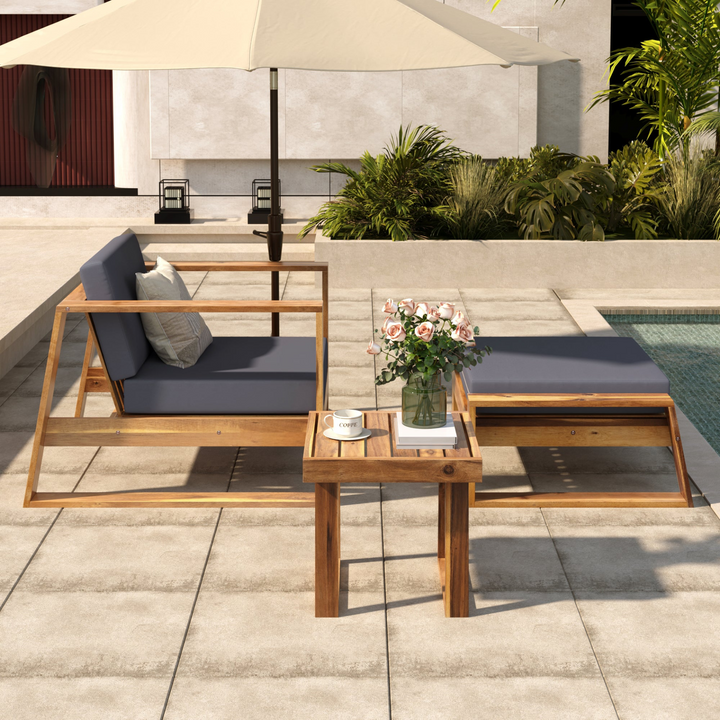 Buy farmhouse furniture Acacia Wood Outdoor Lounge Set | Patio, Balcony &amp; Garden Furniture with Cushions - Modern Cottage Farmhouse Furniture