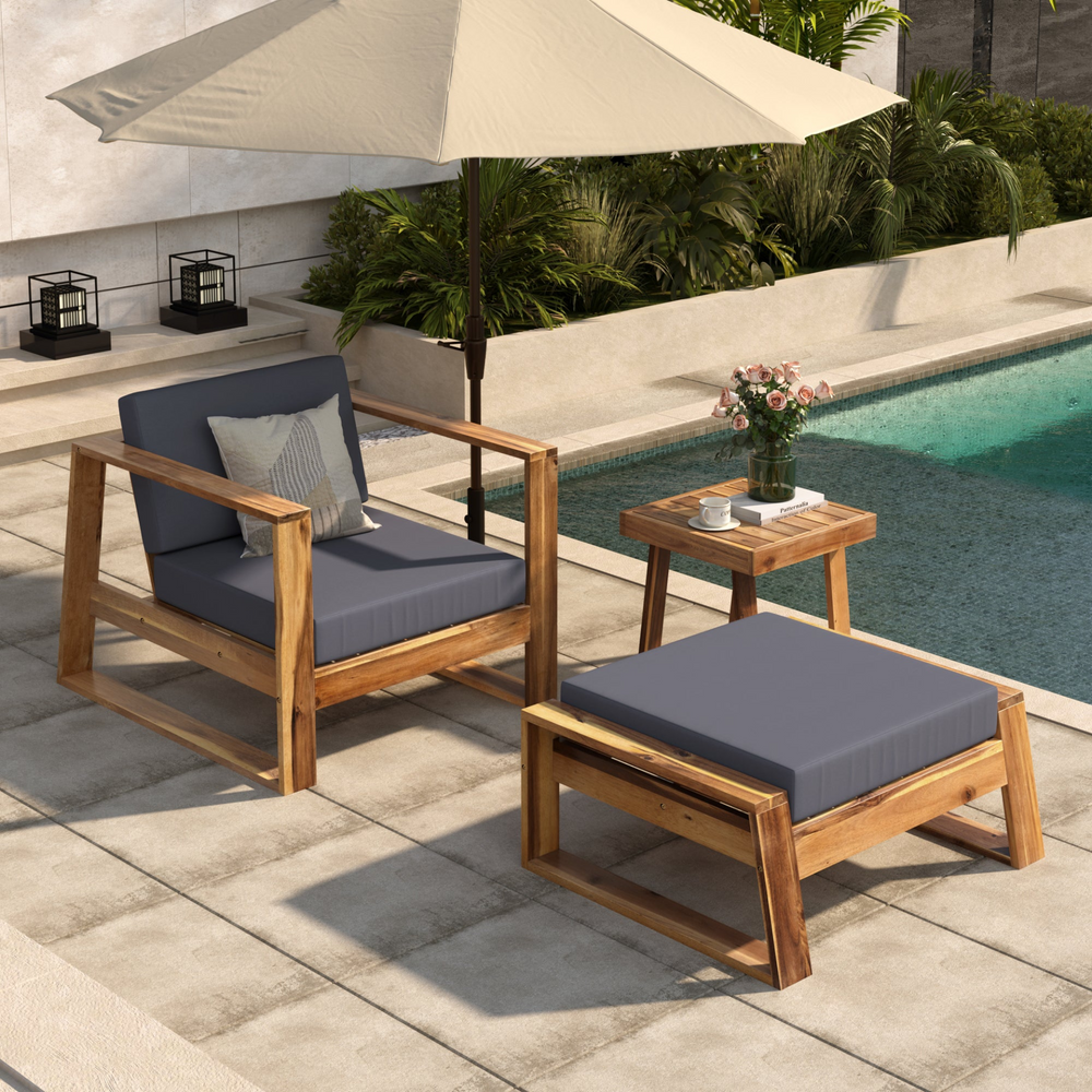 Acacia Wood Outdoor Lounge Set - Luxury Patio, Balcony, and Garden Furniture - Modern Cottage Farmhouse Furniture
