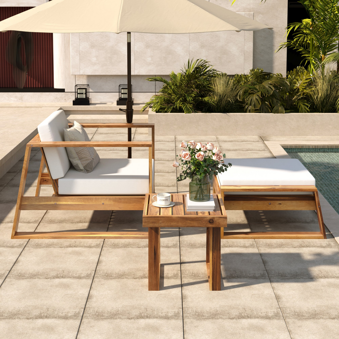 Buy farmhouse furniture Acacia Wood Outdoor Lounge Set | Patio, Balcony &amp; Garden Furniture with Cushions - Modern Cottage Farmhouse Furniture