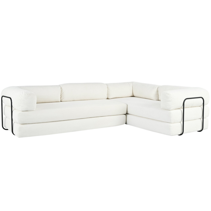 Le Marie • White L-Shaped Modular Modern European Farmhouse Style Sofa Bed in Corduroy - Mediterranean Italian Contemporary Home Decor Furniture
