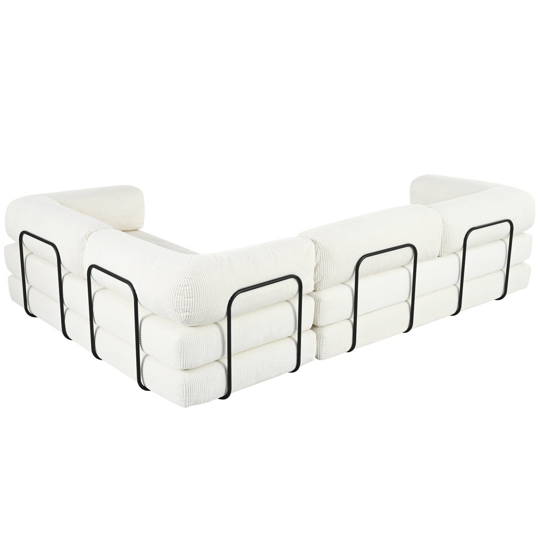 Le Marie • White L-Shaped Modular Modern European Farmhouse Style Sofa Bed in Corduroy - Mediterranean Italian Contemporary Home Decor Furniture