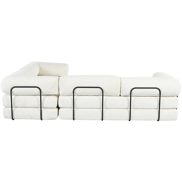 Le Marie • White L-Shaped Modular Modern European Farmhouse Style Sofa Bed in Corduroy - Mediterranean Italian Contemporary Home Decor Furniture