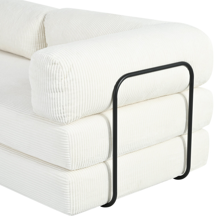 Le Marie • White L-Shaped Modular Modern European Farmhouse Style Sofa Bed in Corduroy - Mediterranean Italian Contemporary Home Decor Furniture