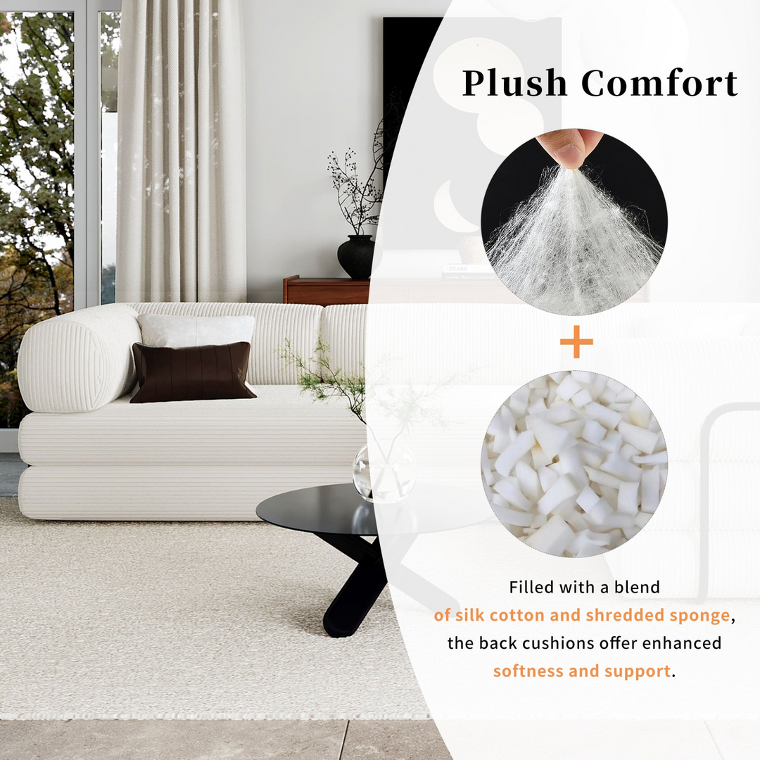 Le Marie • White L-Shaped Modular Modern European Farmhouse Style Sofa Bed in Corduroy - Mediterranean Italian Contemporary Home Decor Furniture