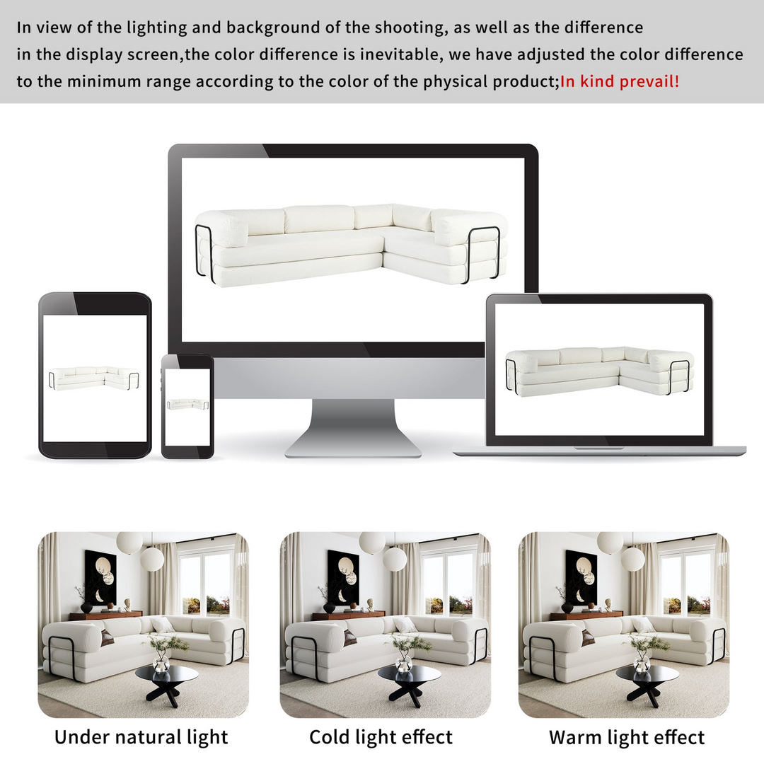 Le Marie • White L-Shaped Modular Modern European Farmhouse Style Sofa Bed in Corduroy - Mediterranean Italian Contemporary Home Decor Furniture