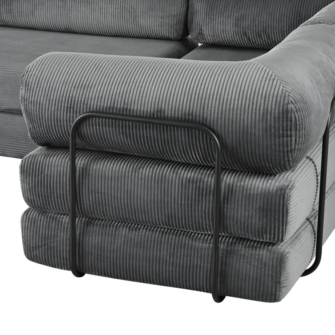 Le Marie • White L-Shaped Modular Modern European Farmhouse Style Sofa Bed in Corduroy - Mediterranean Italian Contemporary Home Decor Furniture