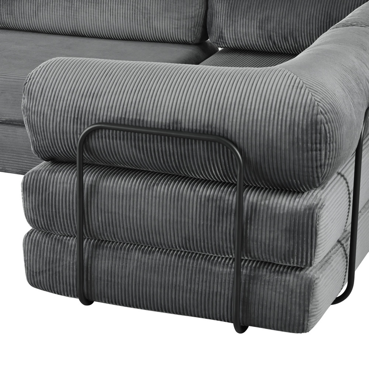 Le Marie • White L-Shaped Modular Modern European Farmhouse Style Sofa Bed in Corduroy - Mediterranean Italian Contemporary Home Decor Furniture