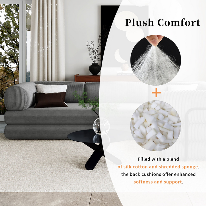 Le Marie • White L-Shaped Modular Modern European Farmhouse Style Sofa Bed in Corduroy - Mediterranean Italian Contemporary Home Decor Furniture