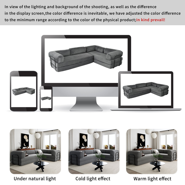 Le Marie • White L-Shaped Modular Modern European Farmhouse Style Sofa Bed in Corduroy - Mediterranean Italian Contemporary Home Decor Furniture