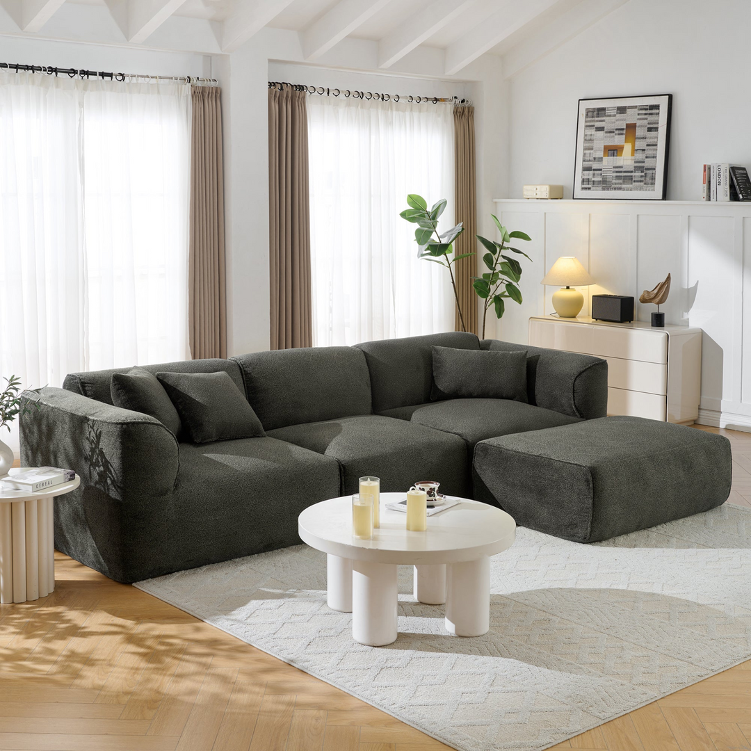 Buy farmhouse furniture Luxury living-room double-needle velvet sofa with sponge seat cushions and detachable stool - Modern Cottage Farmhouse Furniture