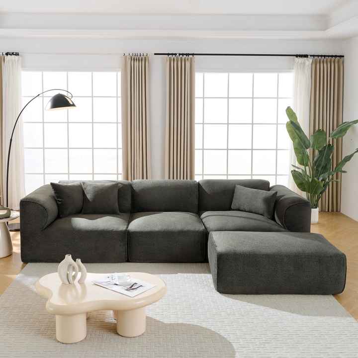 Buy farmhouse furniture Luxury living-room double-needle velvet sofa with sponge seat cushions and detachable stool - Modern Cottage Farmhouse Furniture