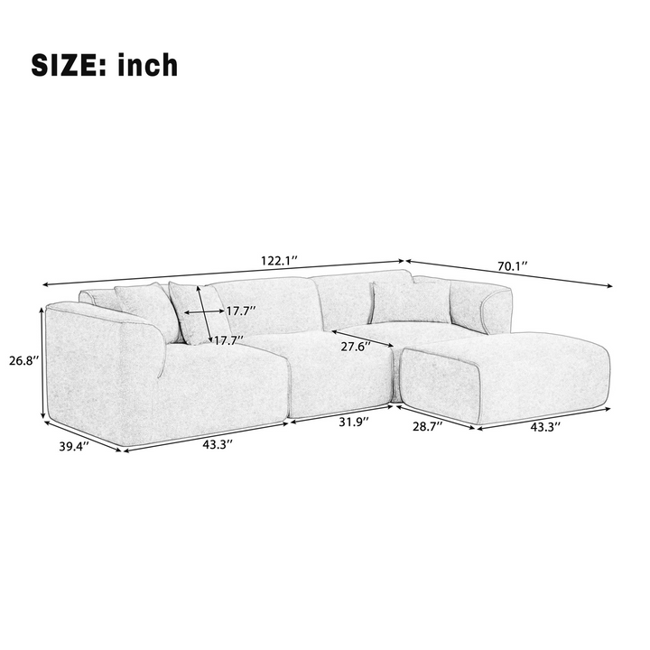 Buy farmhouse furniture Luxury living-room double-needle velvet sofa with sponge seat cushions and detachable stool - Modern Cottage Farmhouse Furniture
