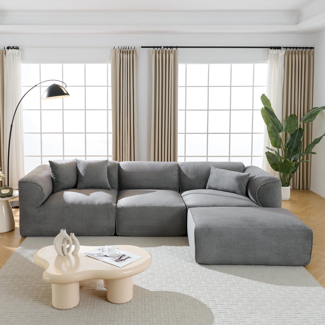Buy farmhouse furniture Luxury living-room double-needle velvet sofa with sponge seat cushions and detachable stool - Modern Cottage Farmhouse Furniture