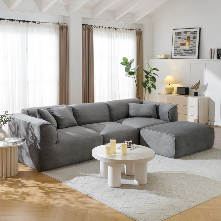 Buy farmhouse furniture Luxury living-room double-needle velvet sofa with sponge seat cushions and detachable stool - Modern Cottage Farmhouse Furniture