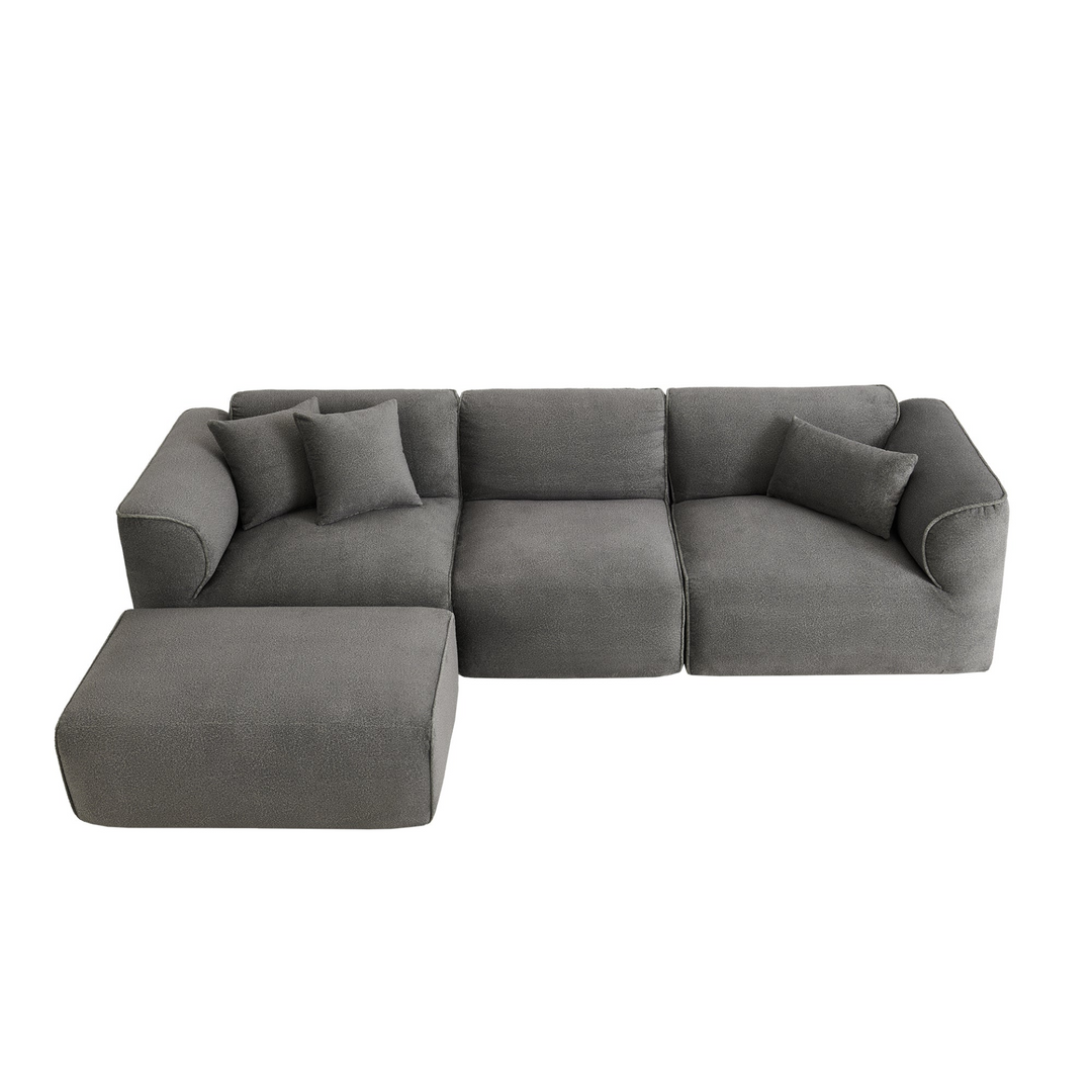 Buy farmhouse furniture Luxury living-room double-needle velvet sofa with sponge seat cushions and detachable stool - Modern Cottage Farmhouse Furniture
