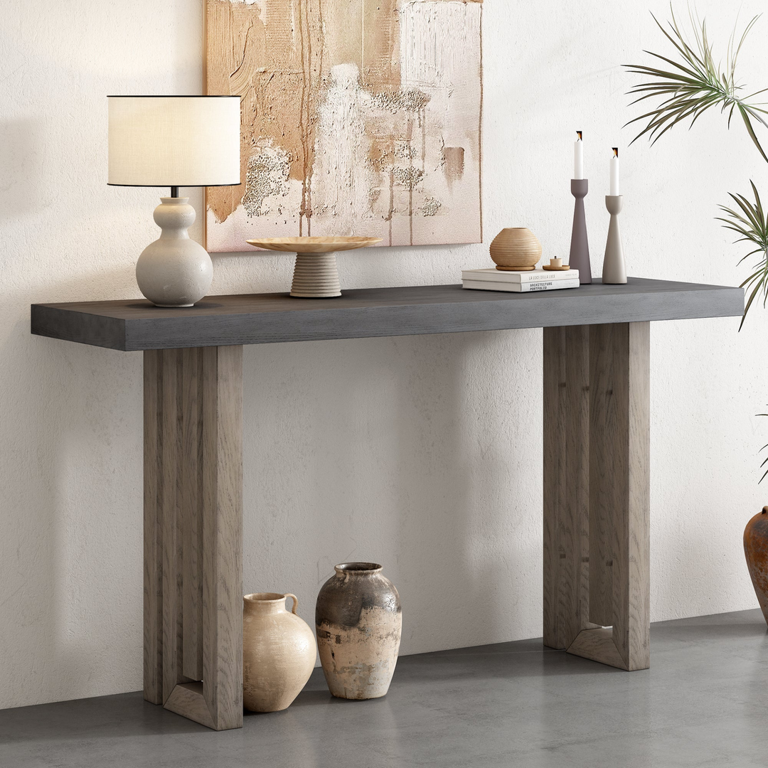 Modern Oak Veneer Console Foyer Table with Distinctive Sculpted Side Shapes - Perfect for Entryway or Living Room - Mediterranean Italian Contemporary Home Decor Furniture