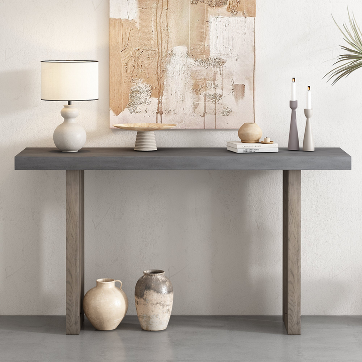 Modern Oak Veneer Console Foyer Table with Distinctive Sculpted Side Shapes - Perfect for Entryway or Living Room - Mediterranean Italian Contemporary Home Decor Furniture