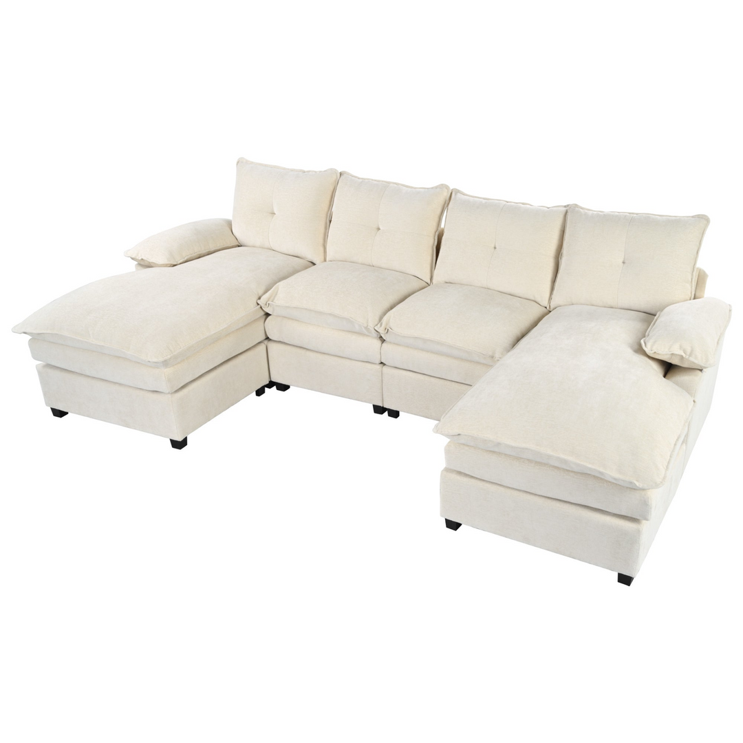 Buy farmhouse furniture U-Shaped Chenille Sectional Sofa with Adjustable Armrest and Pillows for Living Rooms, Offices - Modern Cottage Farmhouse Furniture