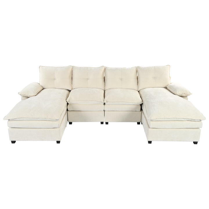 Buy farmhouse furniture U-Shaped Chenille Sectional Sofa with Adjustable Armrest and Pillows for Living Rooms, Offices - Modern Cottage Farmhouse Furniture