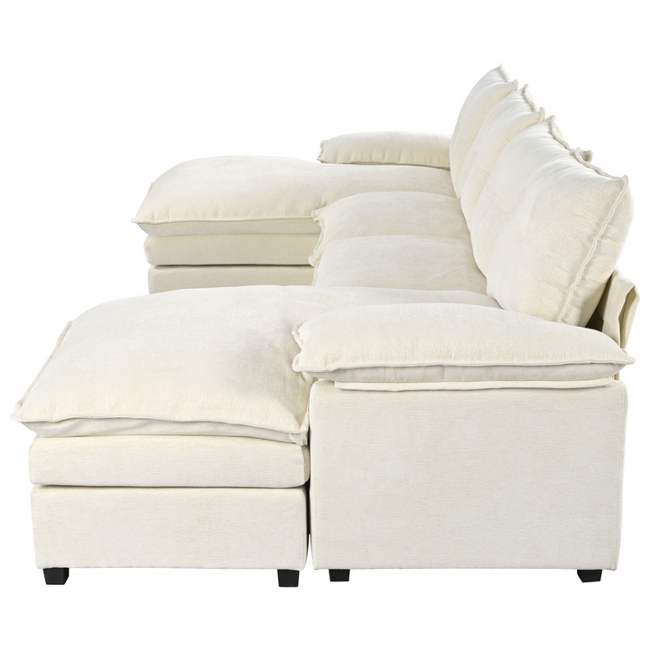 Buy farmhouse furniture U-Shaped Chenille Sectional Sofa with Adjustable Armrest and Pillows for Living Rooms, Offices - Modern Cottage Farmhouse Furniture
