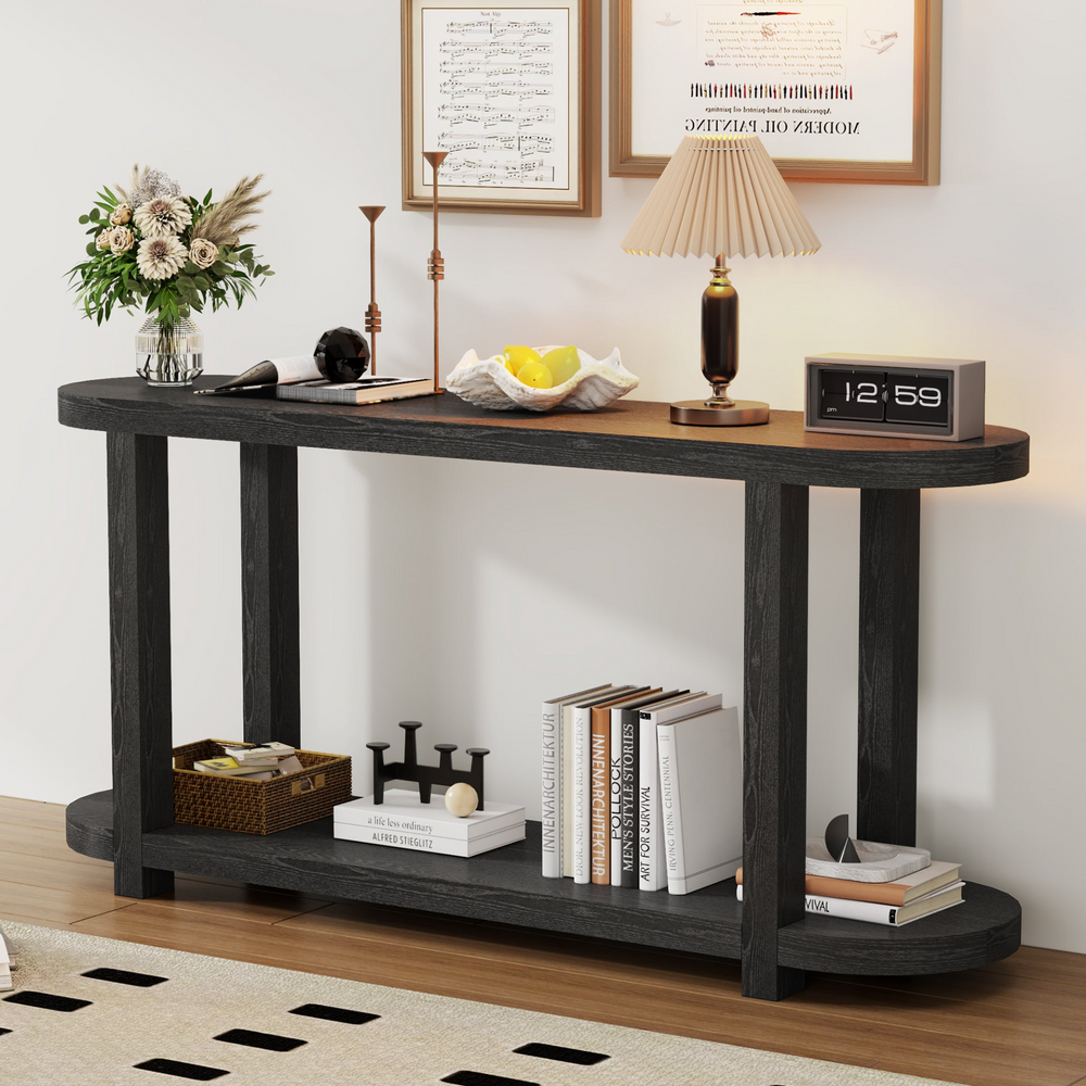 Buy farmhouse furniture Modern Minimalist Ash Veneer Entryway Table with Streamlined Desktop Design – Elegant Oval Top, Sturdy Storage Shelf, Easy Assembly - Modern Cottage Farmhouse Furniture