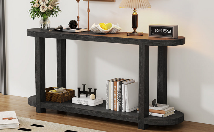 Buy farmhouse furniture Modern Minimalist Ash Veneer Entryway Table with Streamlined Desktop Design – Elegant Oval Top, Sturdy Storage Shelf, Easy Assembly - Modern Cottage Farmhouse Furniture