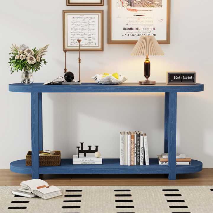Buy farmhouse furniture Modern Minimalist Ash Veneer Entryway Table with Streamlined Desktop Design – Elegant Oval Top, Sturdy Storage Shelf, Easy Assembly - Modern Cottage Farmhouse Furniture