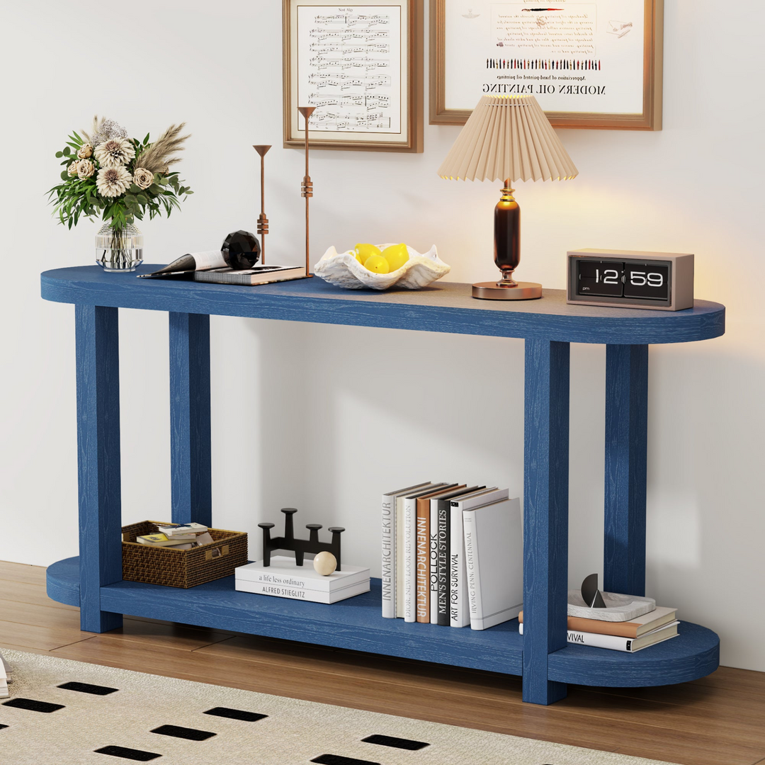 Buy farmhouse furniture Modern Minimalist Ash Veneer Entryway Table with Streamlined Desktop Design – Elegant Oval Top, Sturdy Storage Shelf, Easy Assembly - Modern Cottage Farmhouse Furniture