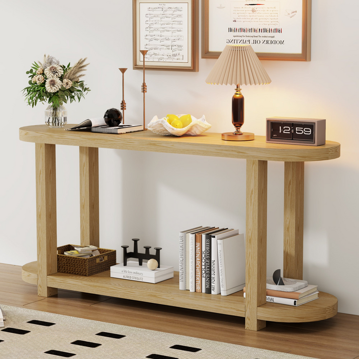 Buy farmhouse furniture Modern Minimalist Ash Veneer Entryway Table with Streamlined Desktop Design – Elegant Oval Top, Sturdy Storage Shelf, Easy Assembly - Modern Cottage Farmhouse Furniture