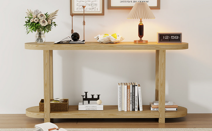 Buy farmhouse furniture Modern Minimalist Ash Veneer Entryway Table with Streamlined Desktop Design – Elegant Oval Top, Sturdy Storage Shelf, Easy Assembly - Modern Cottage Farmhouse Furniture
