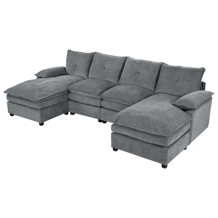 Buy farmhouse furniture U-Shaped Chenille Sectional Sofa with Adjustable Armrest and Pillows for Living Rooms, Offices - Modern Cottage Farmhouse Furniture